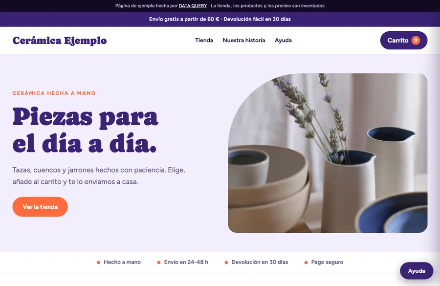Captura de la web de demostración de una tienda online